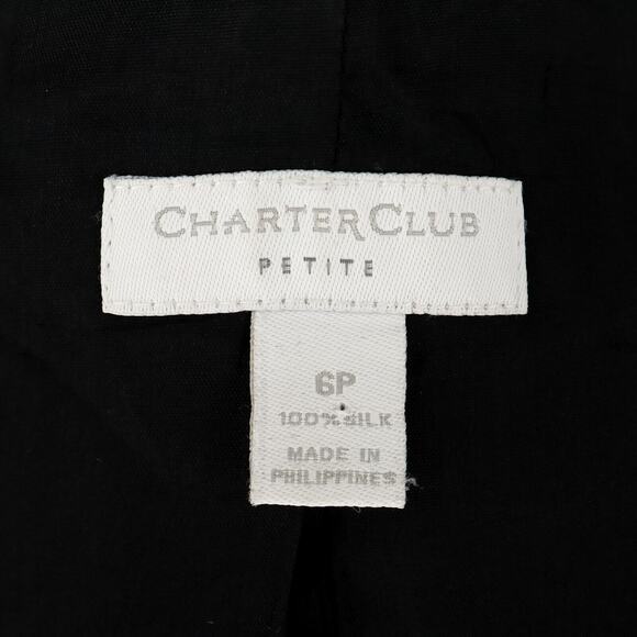 Charter Club Jacket Petites 6P Silk Black Ivory Floral Lined Blazer Vintage - Picture 3 of 13